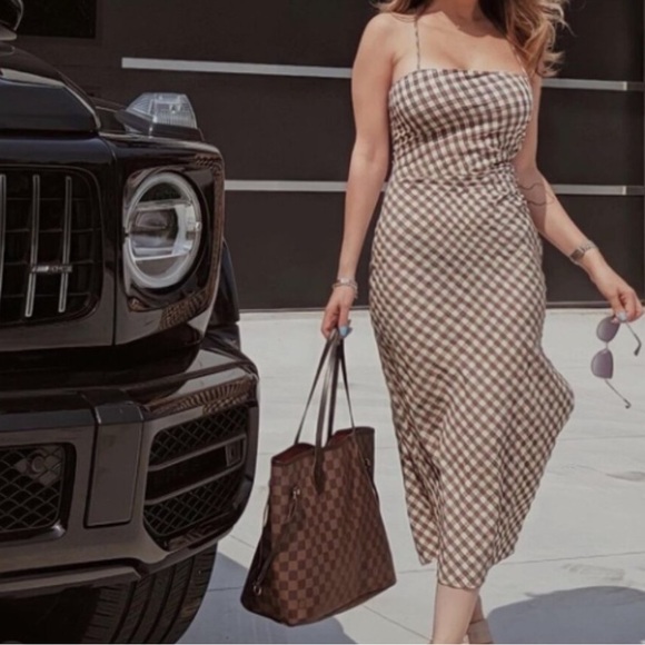 ZARA Brown Gingham Dress - Picture 3 of 5